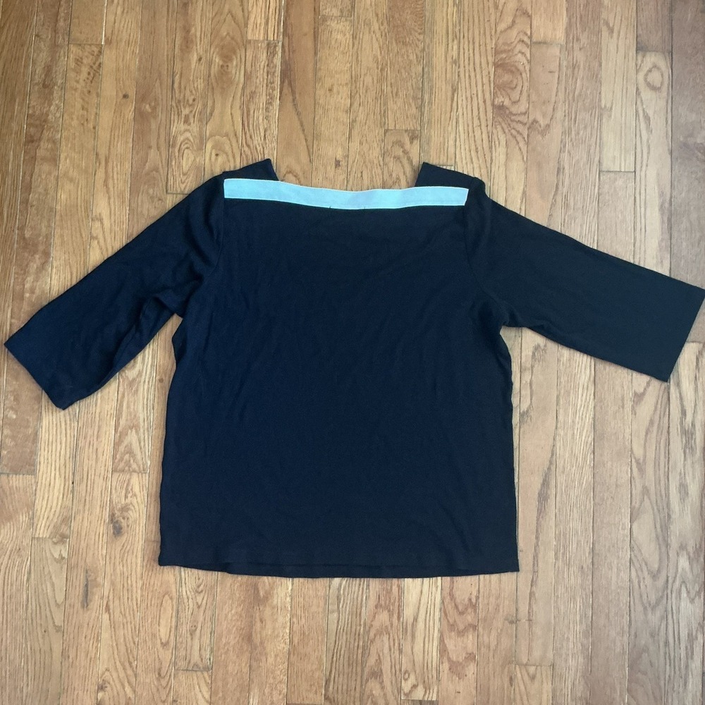 Lauren Ralph Lauren Plus Boat Neck 3/4 Sleeve Cotton Top Black 2X - Picture 6 of 7